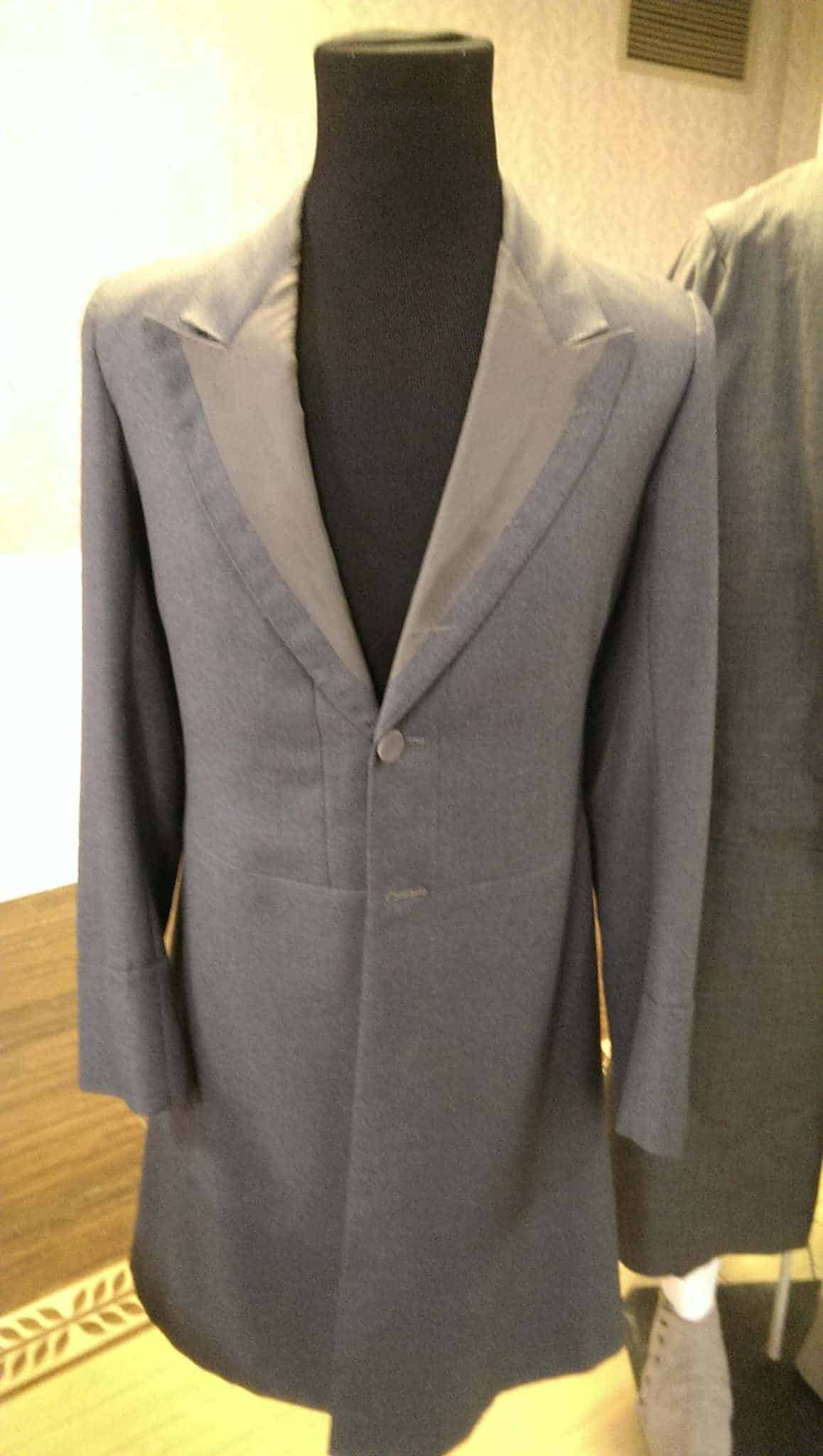 Sherlock Holmes frock coat for Jeremy Brett in SHERLOCK HOLMES (1983 and beyond). Grey tailored frock coat.