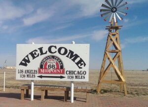 Midpoint sign for Route 66, Adrian, TX