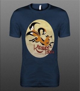 T-shirt with Kitsune-Tsuki logo of leaping 3 tailed fox