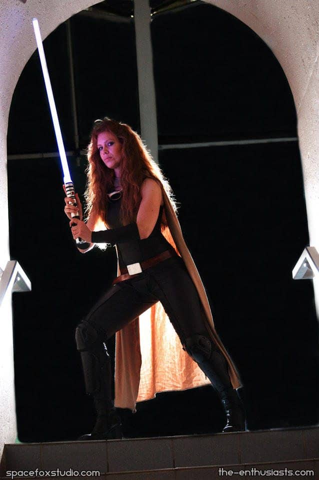 Laura VanArendonk Baugh cosplaying Mara Jade of the Star Wars Extended Universe