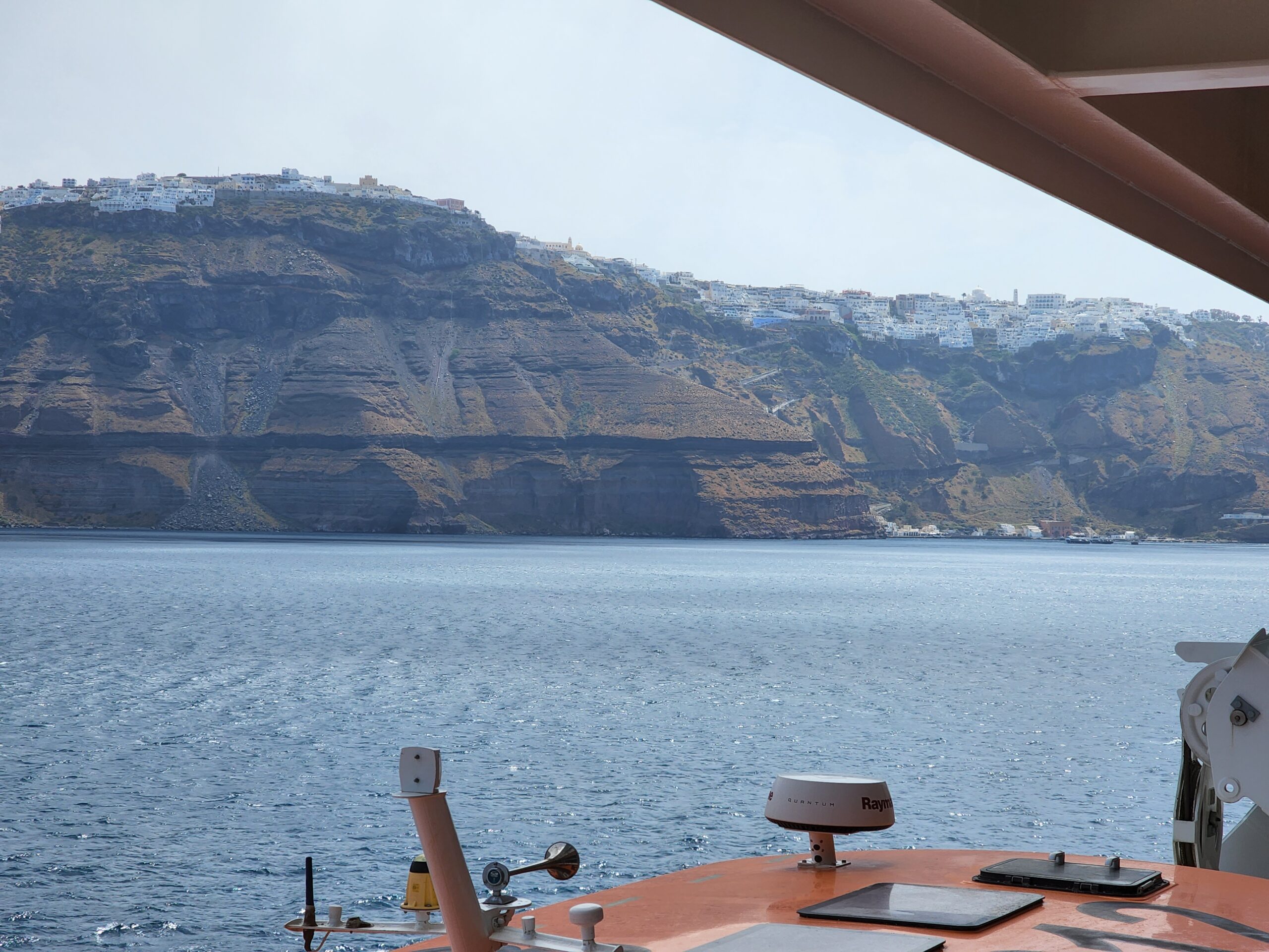 view of Santorini caldera from ship